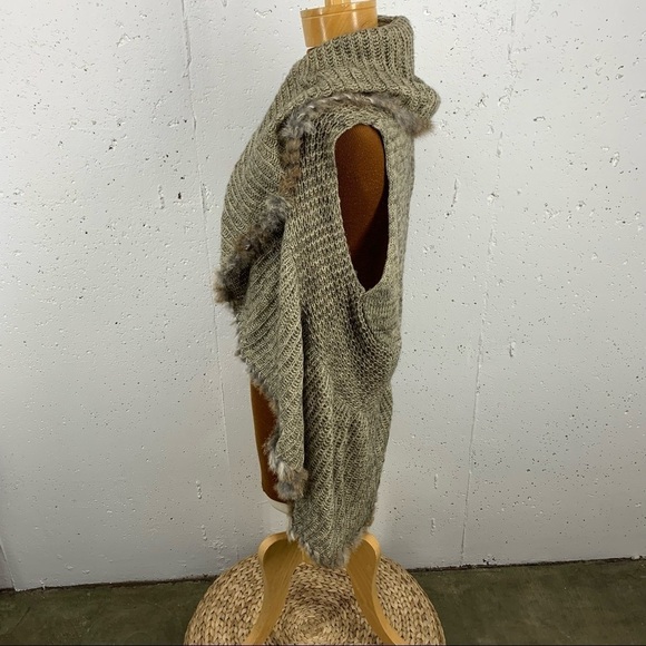 Alberto Makali Size Medium Alpaca Wool Knit Blend Rabbit Fur Trim Vest Cardigan - Picture 8 of 15